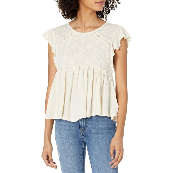 Lucky Brand Tops - Lucky brand ivory embroidered flutter sleeve dolman top size Medium